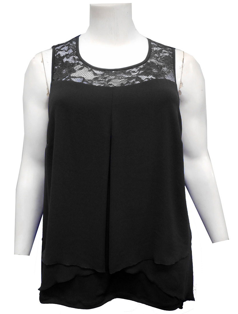 BLACK - Rebecca lace and chiffon top